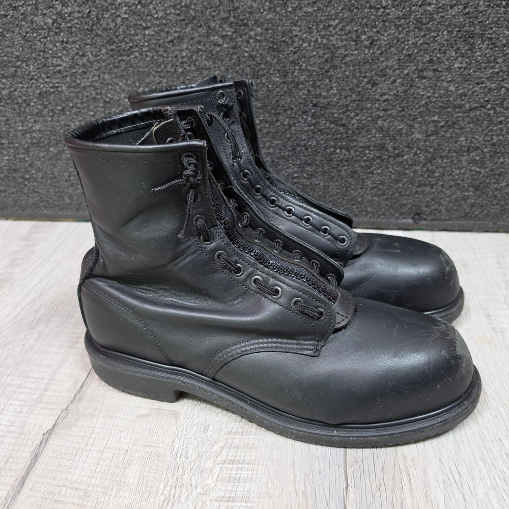 Vintage Red Wing 4473 Work Boots Black Mens 14D Fireman Steel Toe Zip Front USA